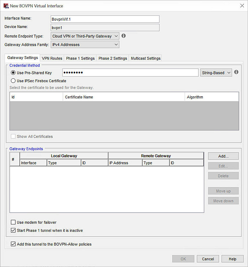 Screen shot of the BOVPN virtual interfaces list